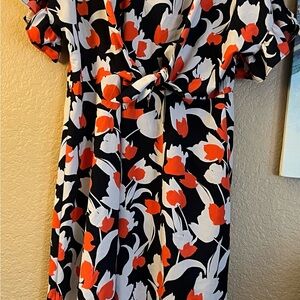 Who What Wear Black and White Puff Sleeve Midi Sundress